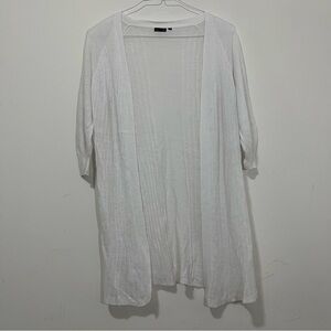 AVA White Linen Blend modern Knit Light Cardigan Sweater Open Front Ribbed Small